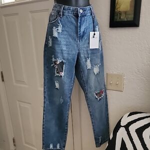 Blank Paige Trendy Distressed Boyfriend Jeans in Blue